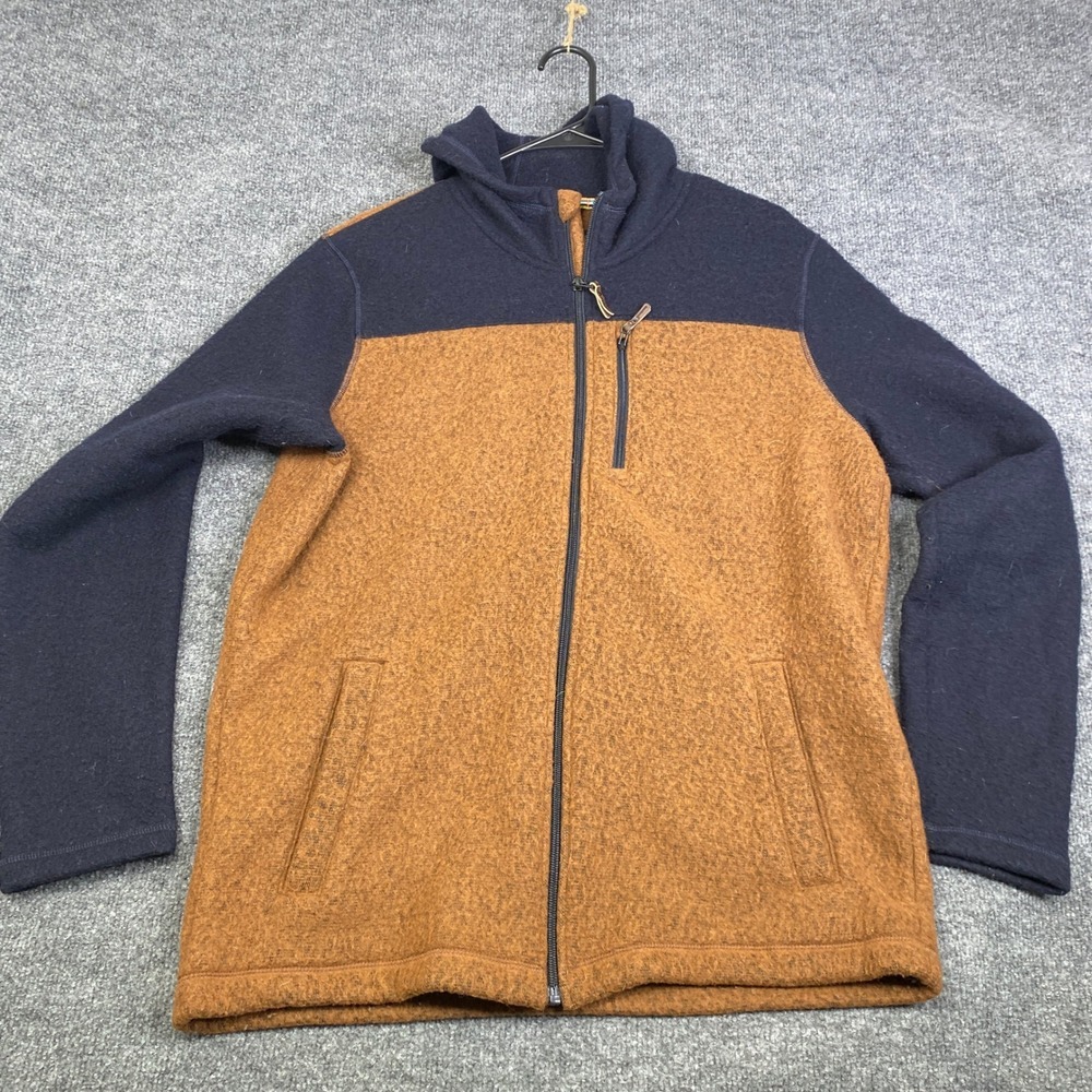 Smartwool Hudson Trail Fleece Full Zip Hoodie Mens Large Brown Navy SW016522